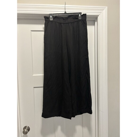 Ann Taylor Loft Women's Size Medium Pants Black Linen Blend Wide Leg Pull On - Picture 1 of 8